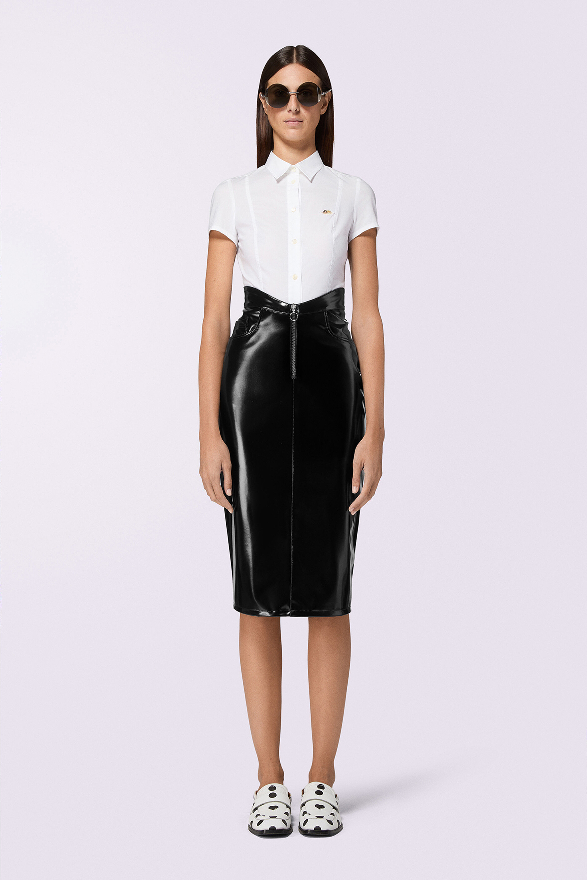 Vinyl Zippered Midi Skirt Black